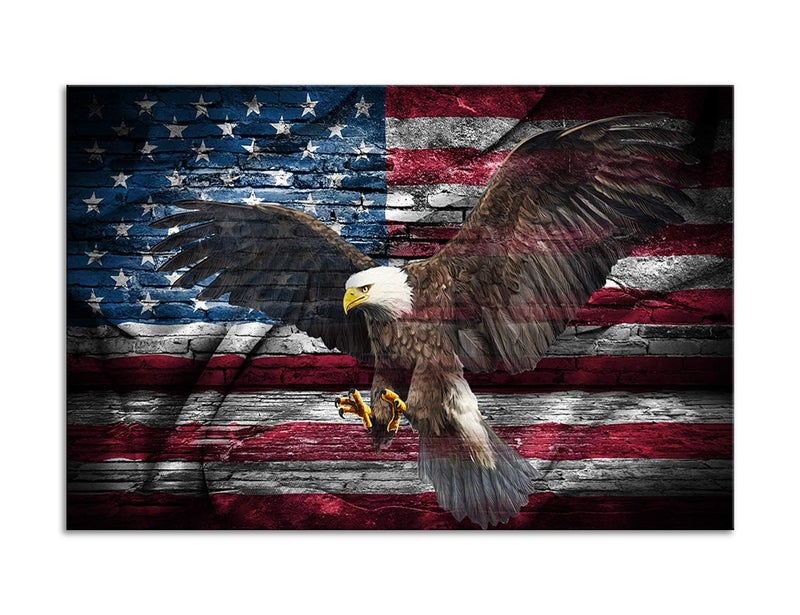 Urttiiyy Retro American Flag Bald Eagle USA Military Wall Art Canvas Prints Thin Blue Red Line Home Decor Pictures for Living Room Bedroom Painting Framed Ready to Hang - Image 2